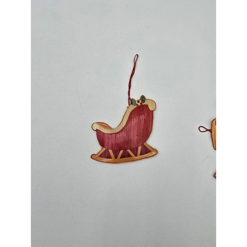 4 Vtg‎ Painted Straw Christmas Ornaments Double Sided Colorful Horse Elephant